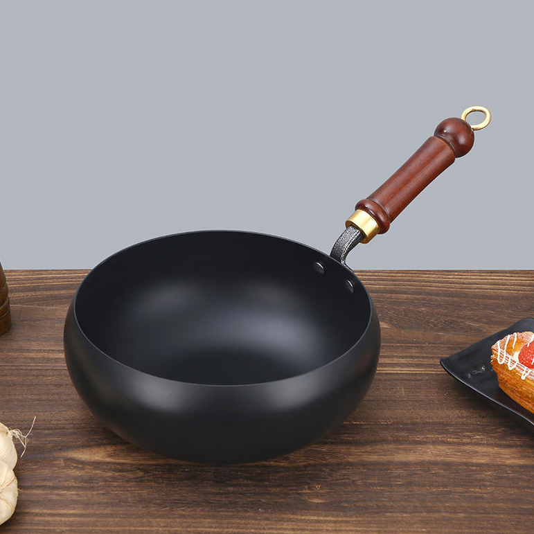 28cm カーボンスチール中華鍋 丸底 – 炒め物用味付け済み中華鍋 – 伝統的な中国の日本の黒鋼パン
