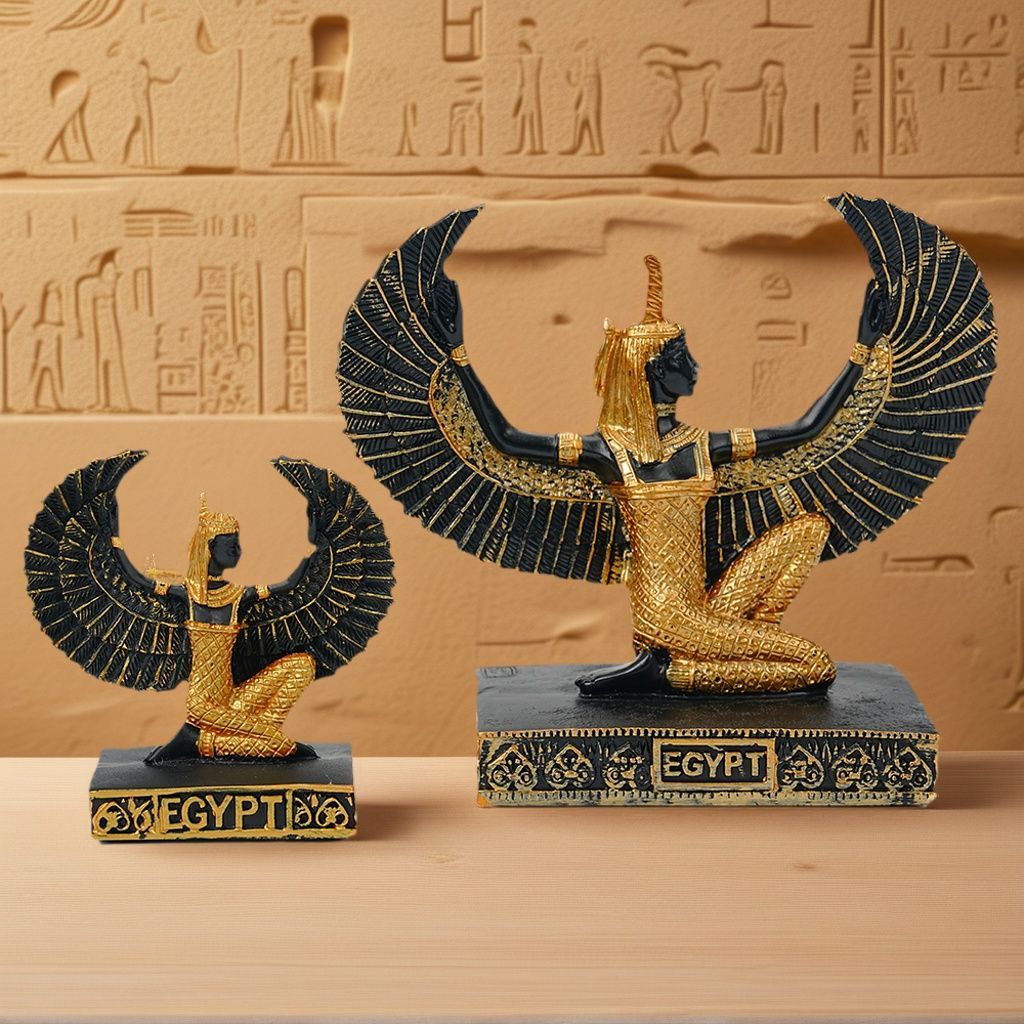 エジプトのイシス神母樹脂彫刻翼ひざまずく地球フィギュア手工芸品の装飾品お土産 - 女神のお土産