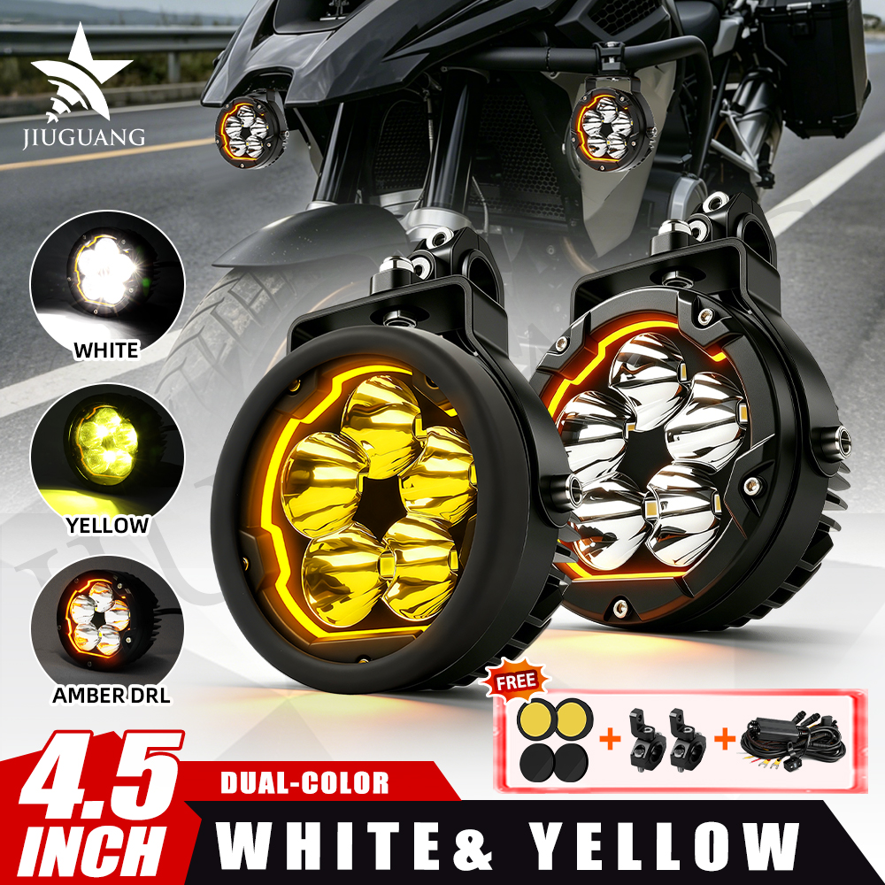 HL 4.5 Inch Dual Color Motorcycle LED Spotlight White Yellow Amber DRL Strobe Auxiliary Driving Light IP68 off-road use for Moto