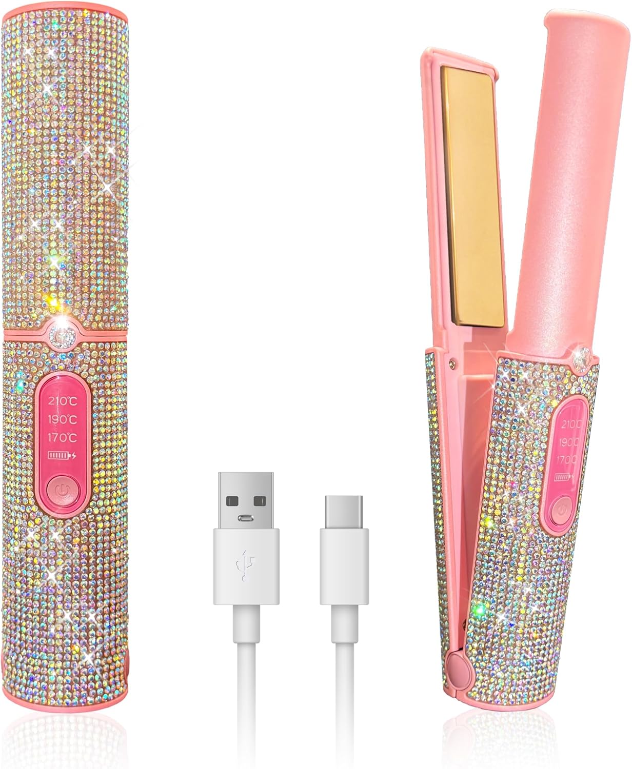 コードレスヘアアイロン、ポータブルストレートヘアアイロン 2 in 1、髪の矯正とカール用、5000mAh ミニトラベルヘアストレート