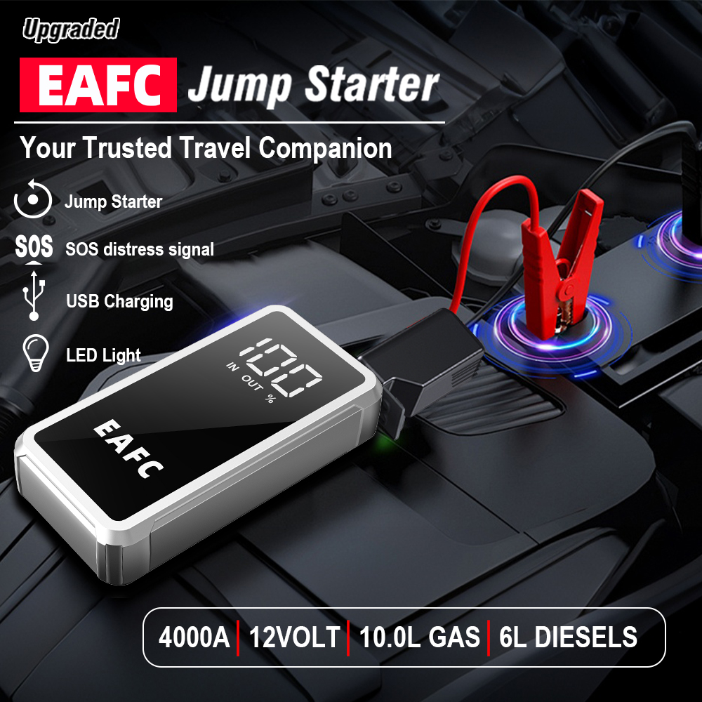 EAFC 4000A Car Jump Starter Power Bank 12V Jump Starter Portable Power Bank with LCD Display for 10.0L Gas 6.0L Diesel Vehicles