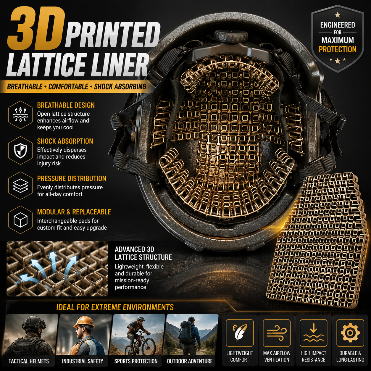 戦術ヘルメット 3D プリントポリマーハニカム構造ライナーパッド、通気性クッションヘルメットアクセサリーエアガン狩猟アウトドア