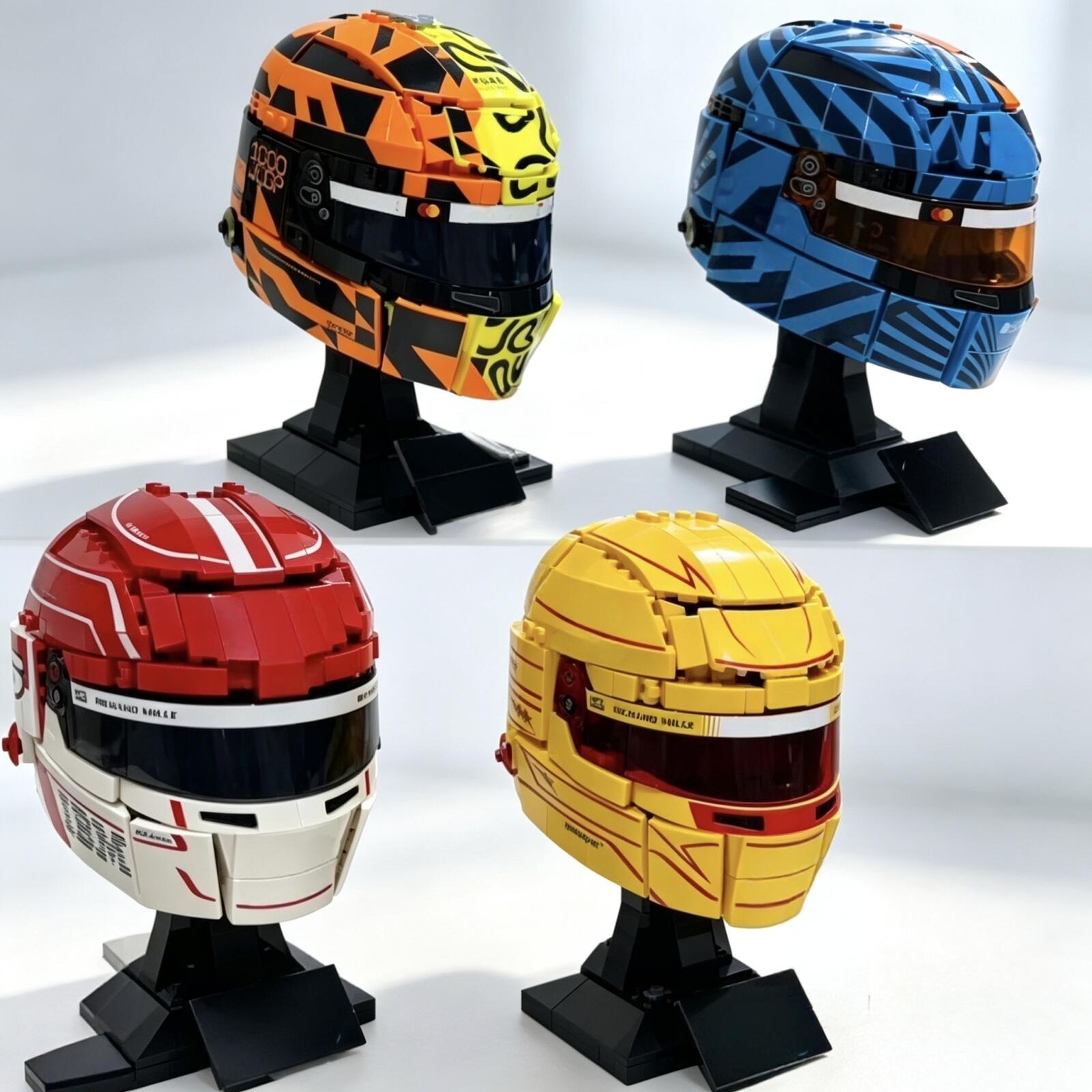 2026 人気のレーシングカー艦隊レーシングドライバーヘルメットビルディングブロックパズルモデルレンガのおもちゃ装飾誕生日ギフト
