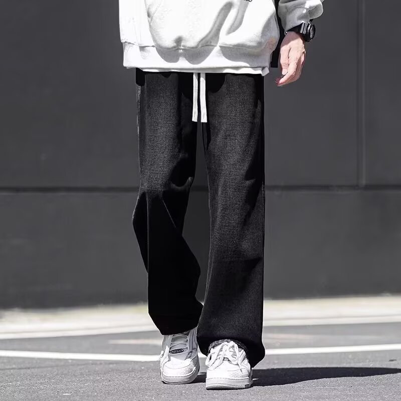 男性秋冬ルーズストレートジーンズアメリカンスタイルヴィンテージファッショントレンド男性ワイドレッグデニムパンツ日常多彩なズボン