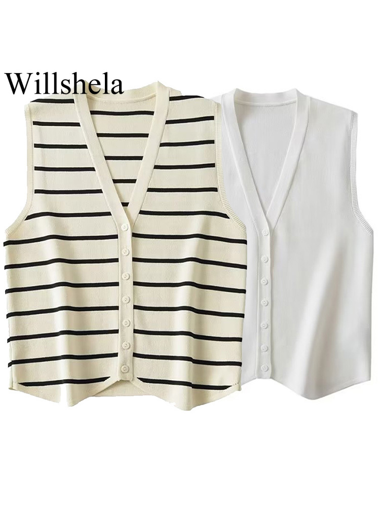 Willshela 女性ファッションアーガイルチェック柄シングルブレストニットベストヴィンテージ V ネックノースリーブ女性シックな女性の衣装
