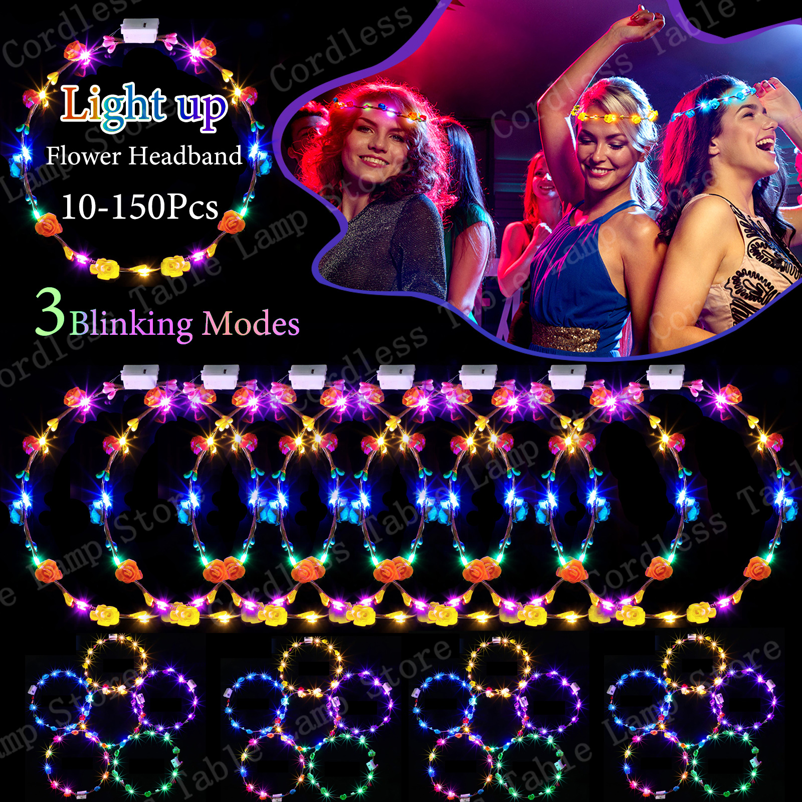 10-300 個 LED フラワークラウンライトアップヘッドバンド光るフラワークラウンガーランド暗闇で光るヘッドバンド結婚式パーティーの記念品