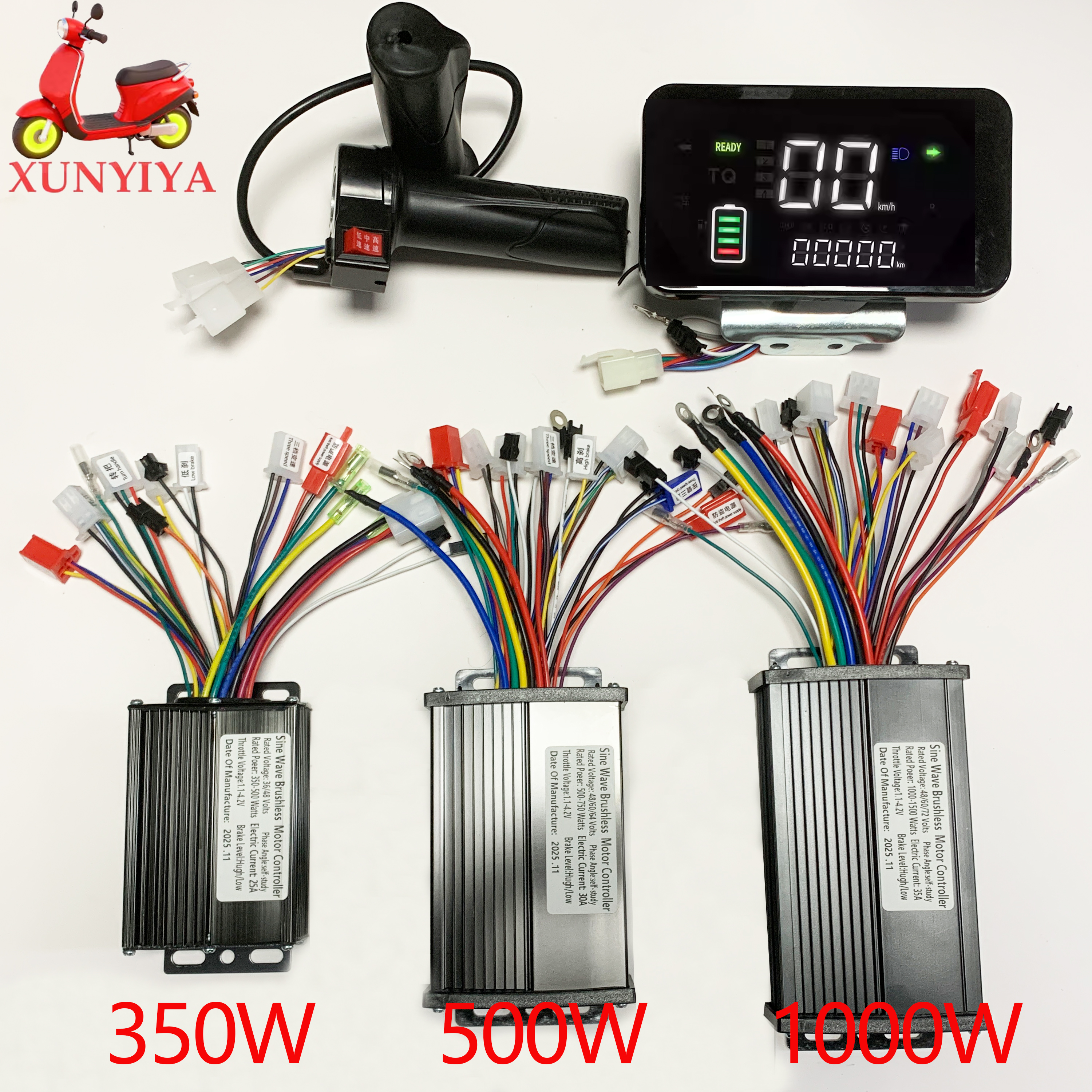 36V 48V 60V 64V 350/500/1000W 25A / 30A / 35A ブラシレスモーター正弦波コントローラー LCD 速度表示スローラー付き電動自転車用