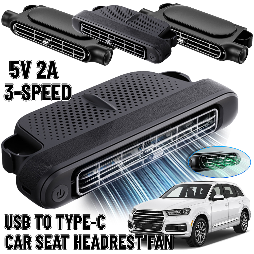 USB 車用冷却ファン 後部座席用 3 スピード ポータブルカーシートヘッドレストファン 5V/2A 電動カーシートファン 軽自動車 RV セダン用