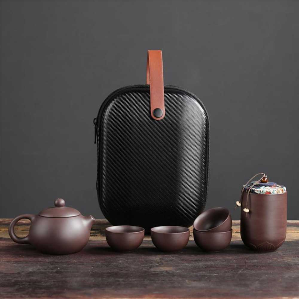7 個紫砂カップ茶プーアルティーポットポータブル屋外旅行カンフー茶器セラミック器具セレモニーセットティーカップファインギフト