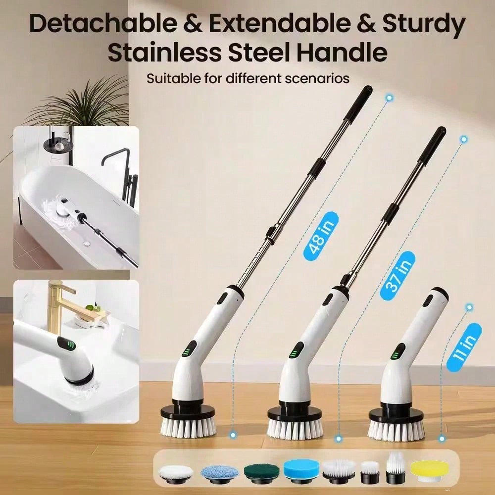 電動回転クリーニングブラシ、充電式クリーニングブラシ、9つのブラシヘッド付きシャワークリーニングブラシ、2時間のバッテリー寿命、デュアルスピード調整、格納式ハンドル、IPX7防水、適切なF