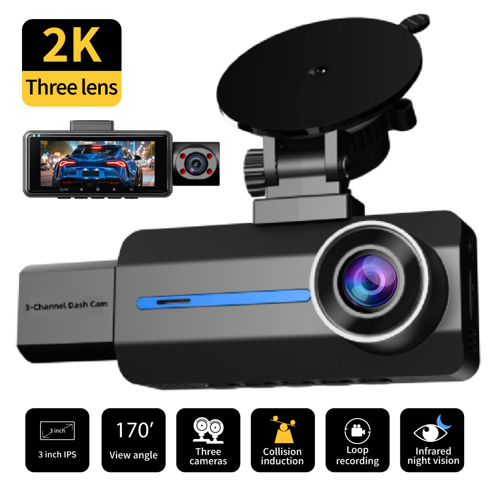 3.16 インチ 3 カメラ 2K ダッシュカム車 DVR モバイル WiFi APP コントロールレコーダーナイトビジョンフロントリア広角ブラックボックス