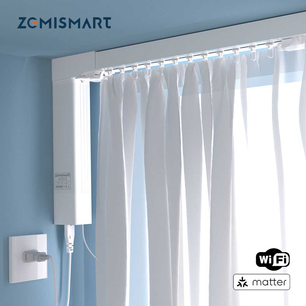 Zemismart Matter Over WiFi スマートモーターサポート付き電動スライドカーテントラック HomeKit SmartThings Alexa Google Home APP