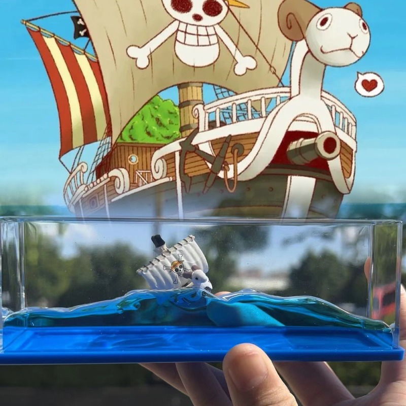 ゴーイングメリーフローティングシップフィギュア流体液体サウザンドサニー号 Barcos 装飾フローティングボートドリフト Barcos リビングルームの装飾ギフト