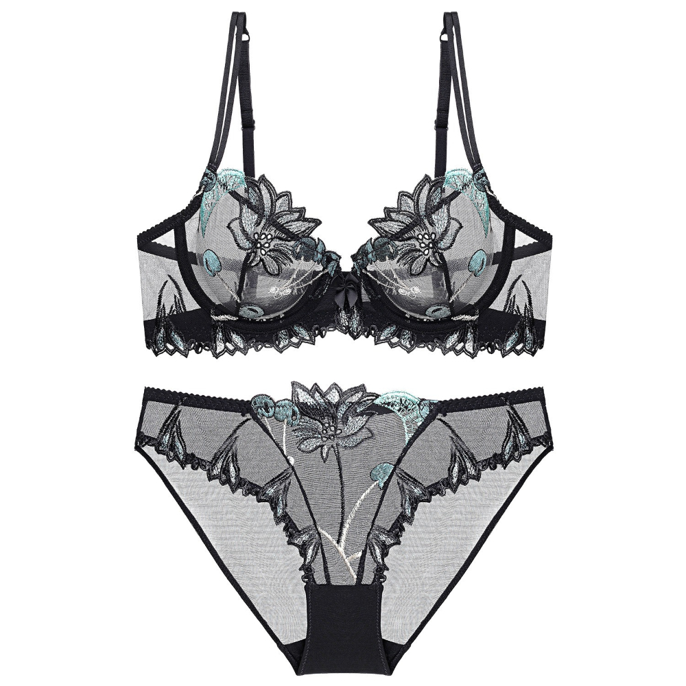 セクシーなレースの花の刺繍ブラセット超薄型通気性スチールリング Bralette ランジェリーフランス下着 Set70-90 B C D