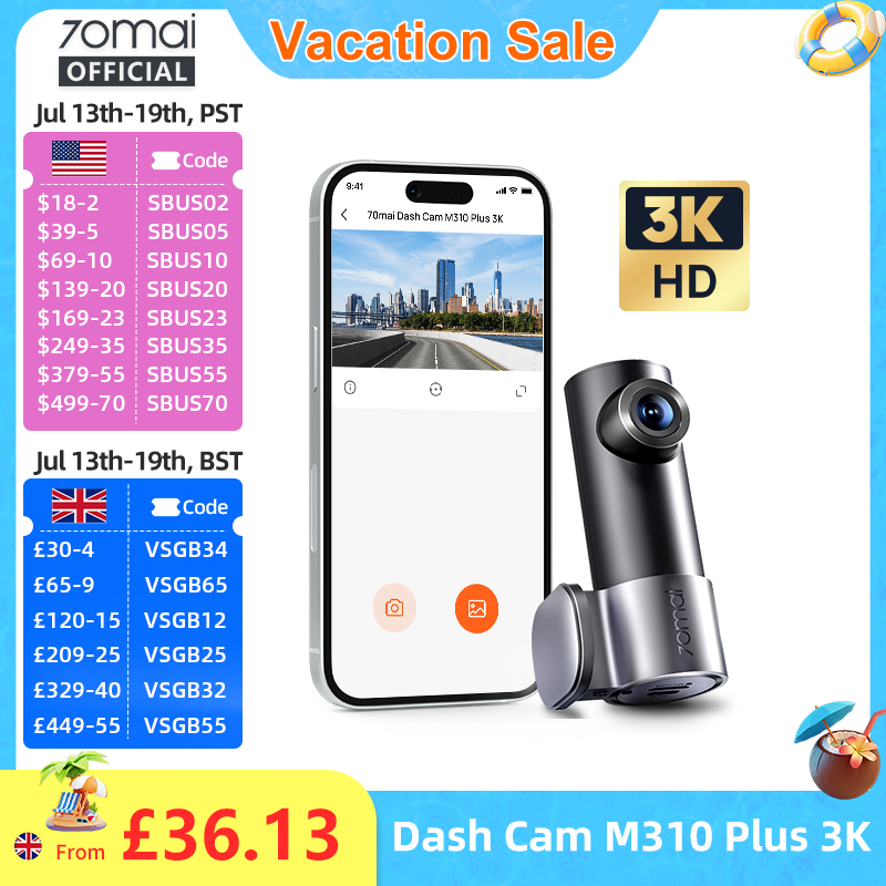 新しい 70mai ダッシュカム M310 プラス 3K 1620P WDR 音声制御 139°FOV 車 DVR 70mai M310 プラス 3K カーレコーダー駐車モニター