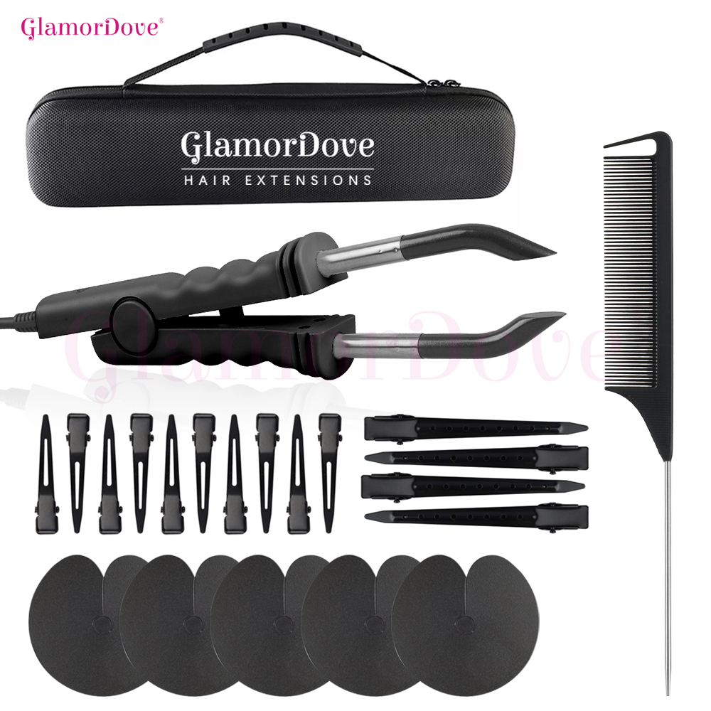 Glamour Dove Fusion ヘアエクステンション キット - シールド、クリップ付きヒート コネクター アイロン