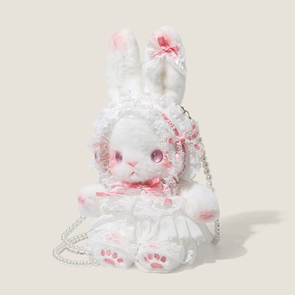 新しいバニーぬいぐるみバッグロリータスイートショルダーバッグパールチェーン長耳ウサギクロスボディバッグ