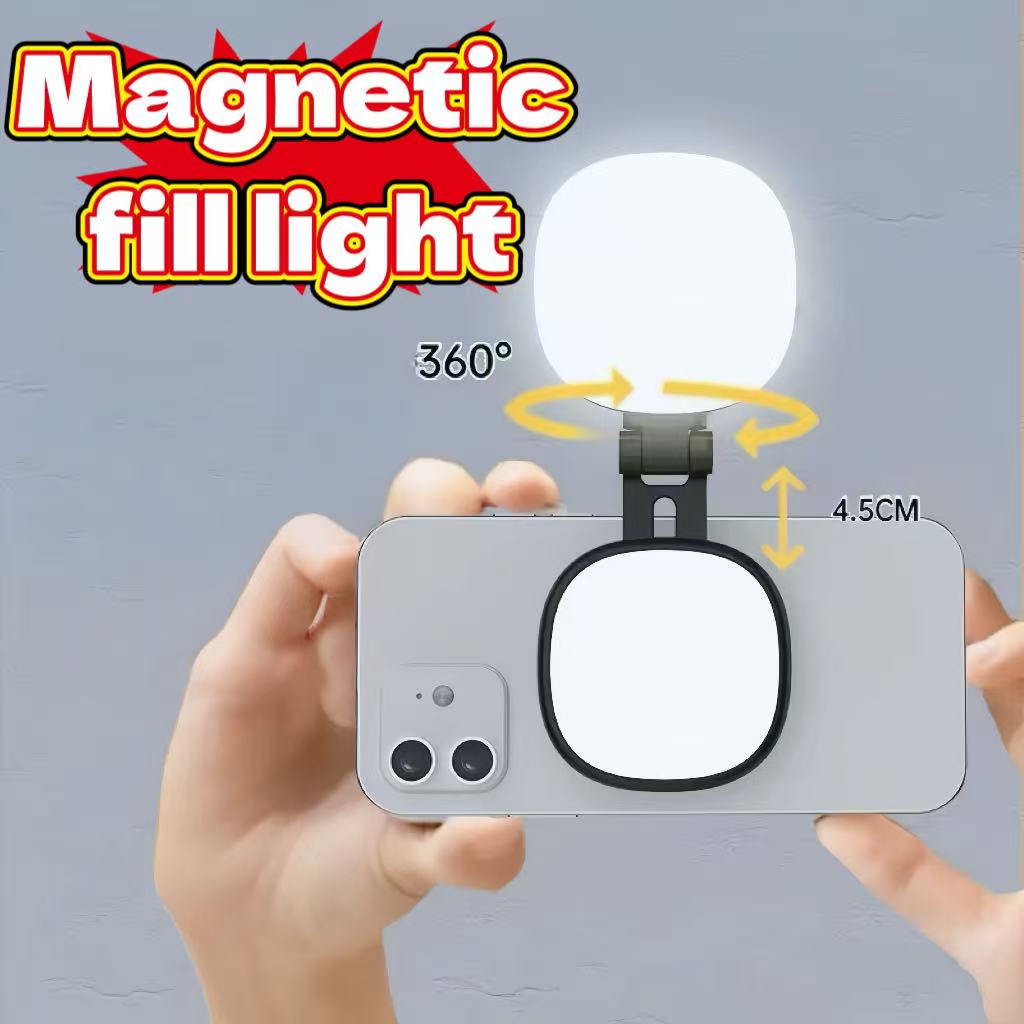 iPhone 用磁気自撮りライト 360° LED リングフィルライトとミラー付き自撮り Vlog に最適 MagSafe 対応