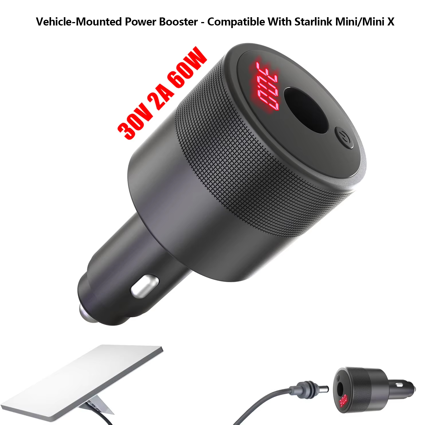 Starlink ミニ/ミニ X カーアダプター 12V/24V から安定した 30V 2A DC ステップアップコンバーター 60W 車のシガーライター付き RV、ボート、トレーラー用