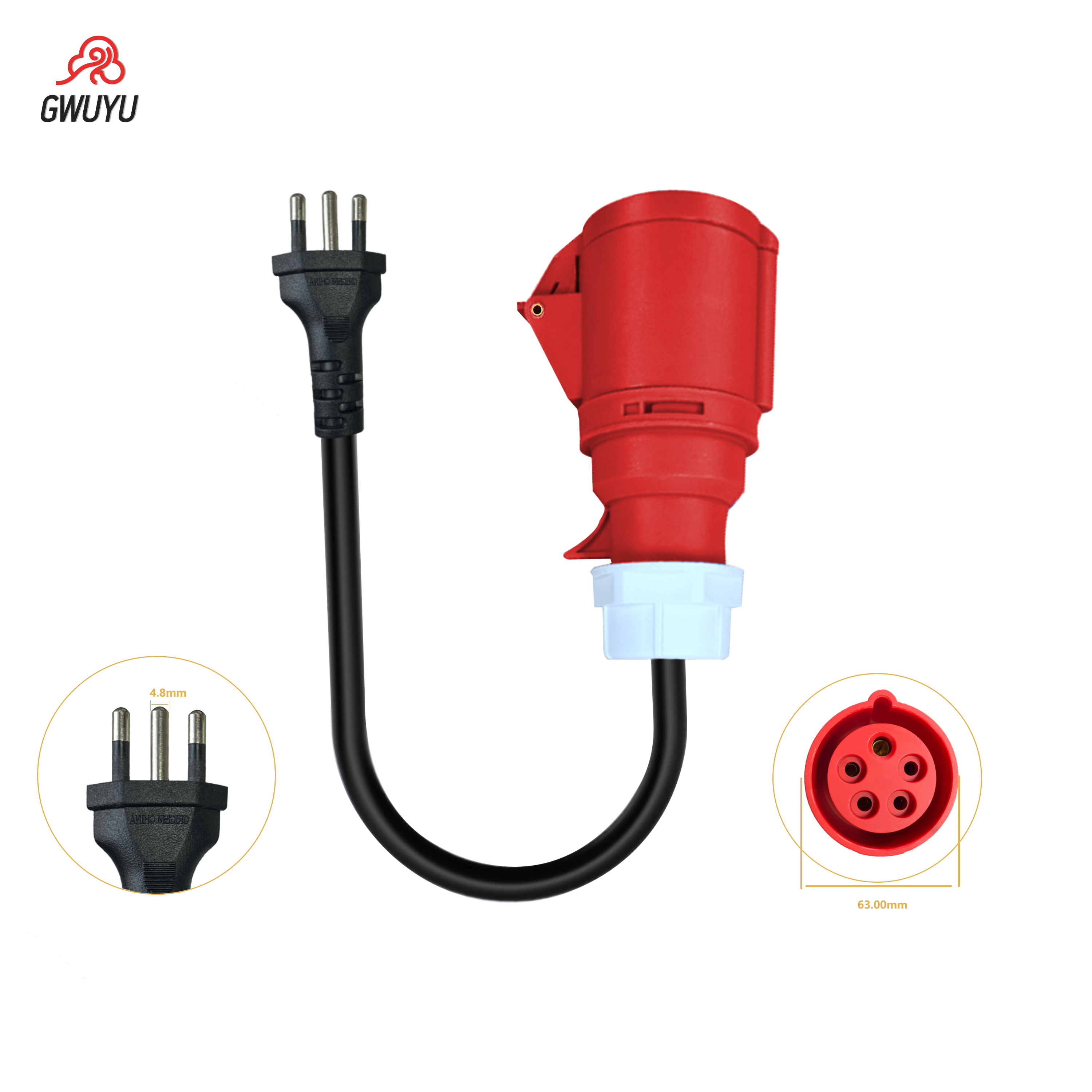 GWUYU ポータブル EV 充電器 ブルー/レッド ブラジリアン プラグ アダプター 7 kW ～ 3.5 kW 11 kW ～ 3.5 kW カスタム家庭用充電プラグ