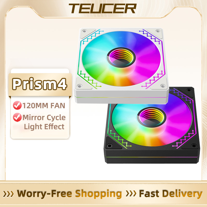 TEUCER PRISM4 コンピューターシャーシファン 12cm ARGB サイクリックミラー 静音冷却ファン 120mm 4ピン PWM 800-2000RPM ケースファン クーラー