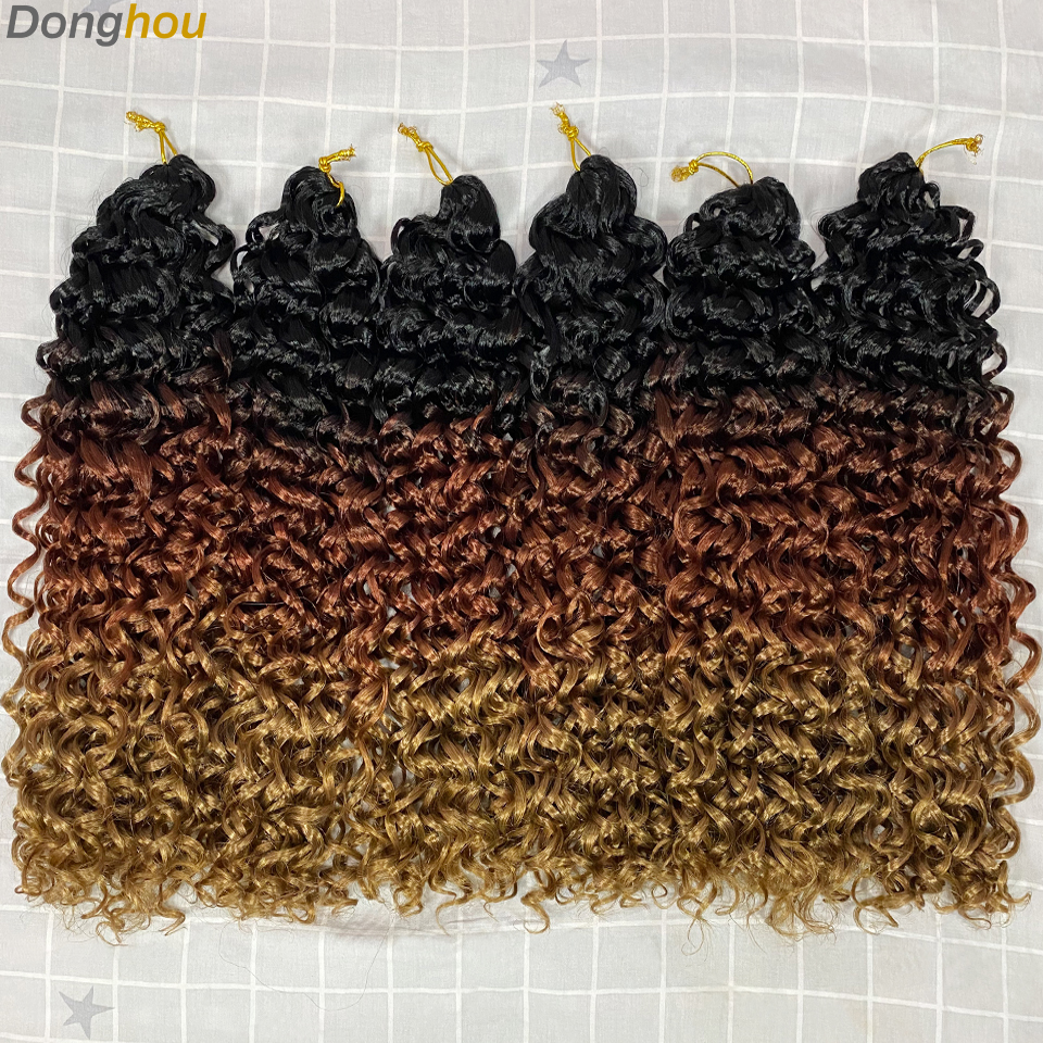 DONGHOU 18 "オンブルゴーゴーカールかぎ針編みヘアオーシャンウェーブかぎ針編みヘアウォーターウェーブ合成編みヘアエクステンション黒人女性用