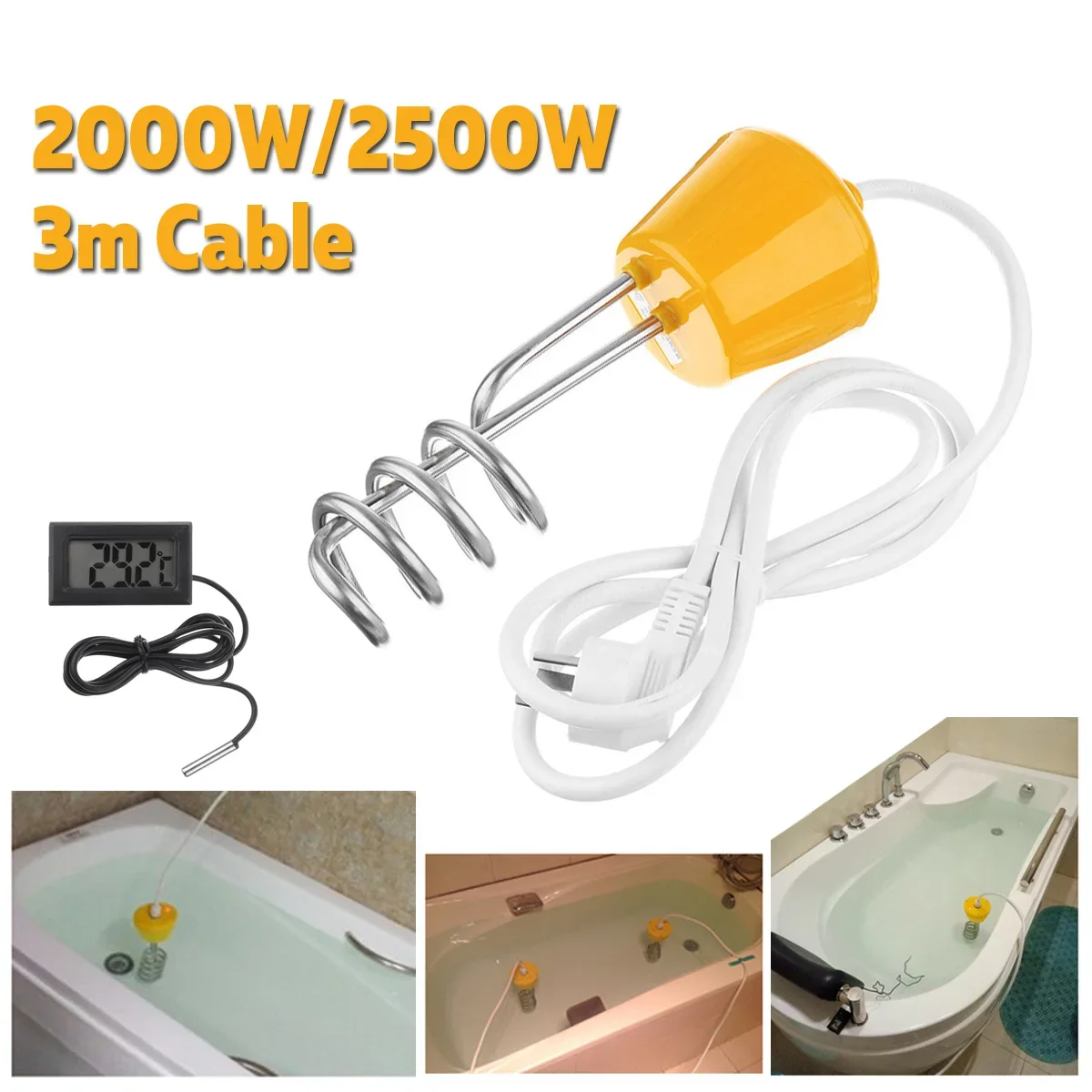 2000 ワット/2500 ワットポータブルサスペンション電気温水器要素ボイラーインフレータブルプール浴槽旅行キャンプ旅行
