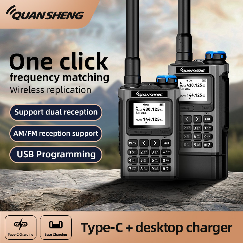 QUANSHENG K1 マルチバンドトランシーバーエアバンド航空受信ワイヤレスコピーワンキー周波数一致 Type-C NOAA 双方向ラジオ
