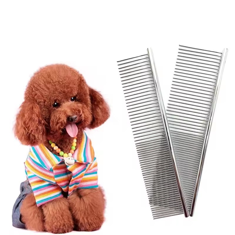 1 ピースステンレス鋼の犬用コーム長く厚い毛皮用、19 センチメートル * 3.5 センチメートル、ペットグルーミングのもつれを解くコーム長髪の犬に適しています