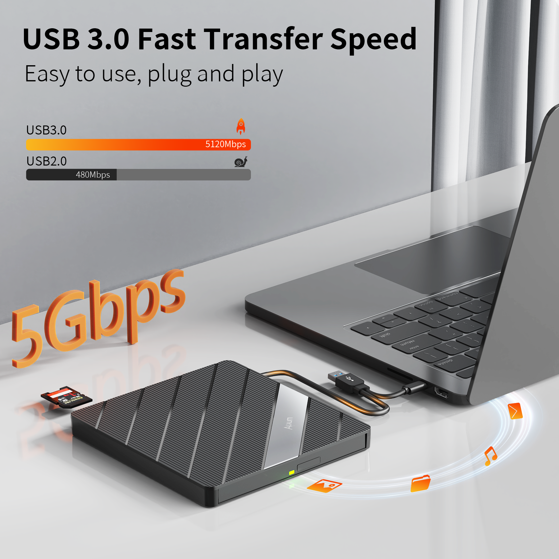 T040A USB 3.0 外部モバイル ドライブ DVD CD バーナー ハブ付き 24X CD
