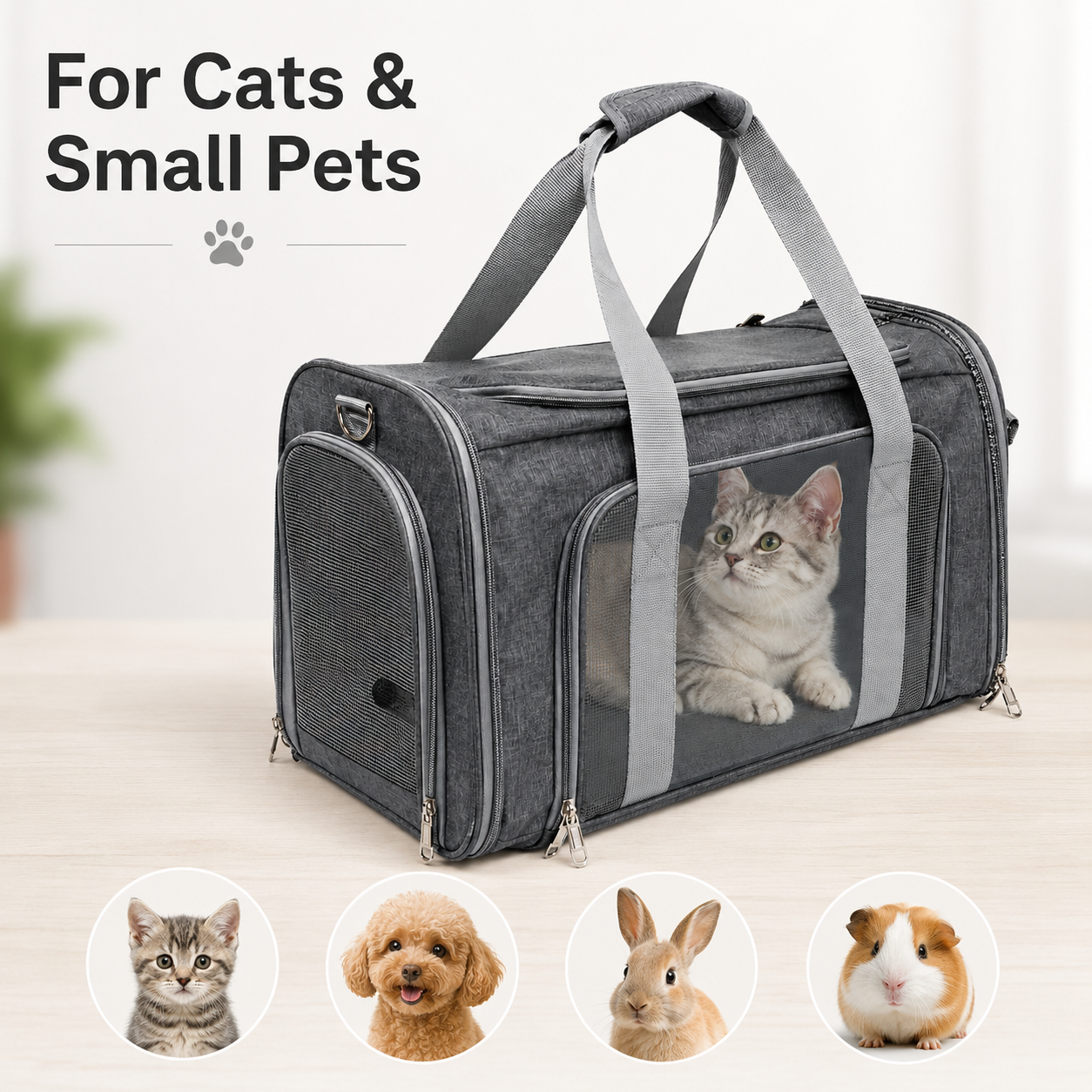 猫と小型犬用のポータブルペットキャリーバッグ、通気性のあるメッシュトラベルトート、獣医の訪問用の柔らかい側面の猫用キャリーバッグ