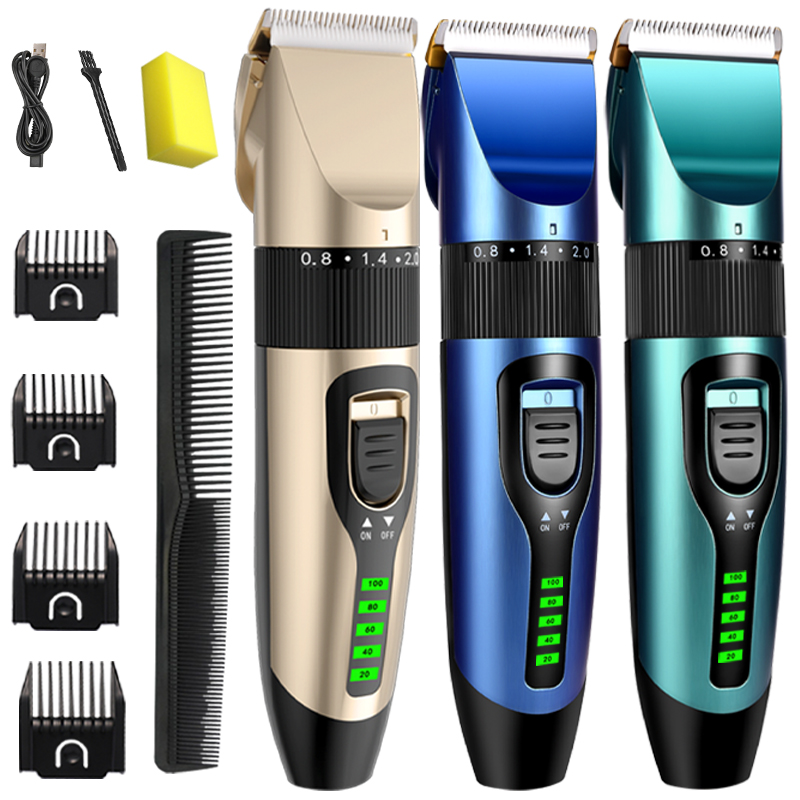 電気バリカンワイヤレスプロフェッショナルトリマー LED ディスプレイセラミック刃家庭用低ノイズ男性バリカンヘアカットツール