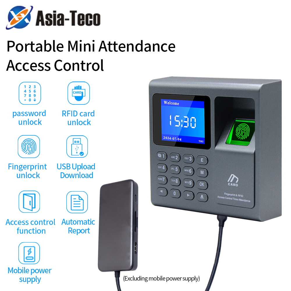 Protable 生体認証指紋スキャナ RFID アクセス制御システム 1000 ユーザー USB タイムレコーダー勤怠従業員マシン