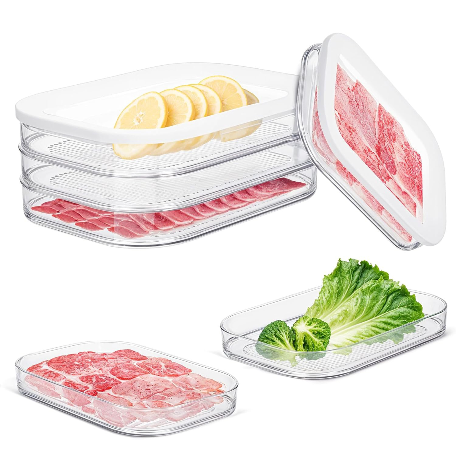 冷蔵庫用肉コンテナ、デリ肉、ベーコン、チーズ用の透明な蓋付きの積み重ね可能なコールドカット保存コンテナ