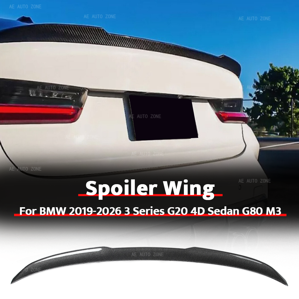 光沢のあるカーボンファイバールック M3 スタイルリアスポイラーウイング BMW 2019-2026 3 シリーズ G20 4 ドアセダン G80 M3 ブーツリップテールゲートウイング