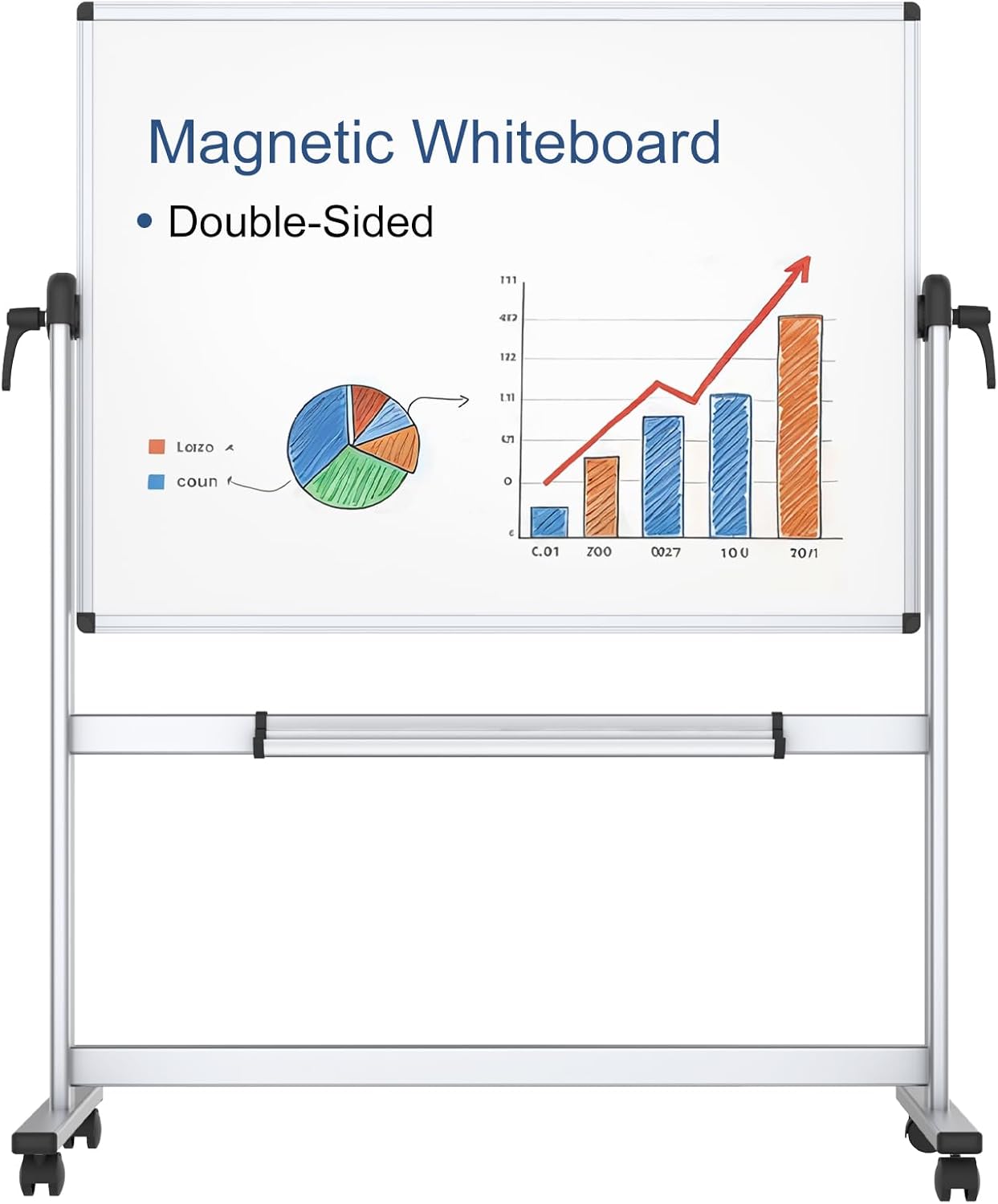 Double Sided Mobile Whiteboard 48x36 Inches with Aluminum Frame and Stand for Office Classroom