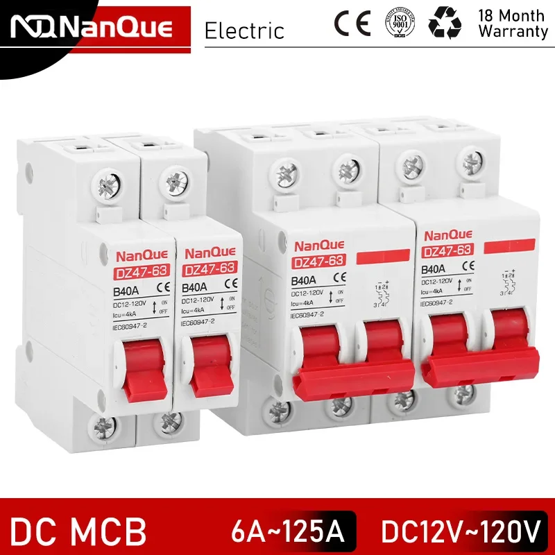 DC MCB 12V 24V 48V 60V 110V サーキットブレーカーバッテリー保護スイッチ正負短絡 2P 10A 20A 50A 100A 125A 150A