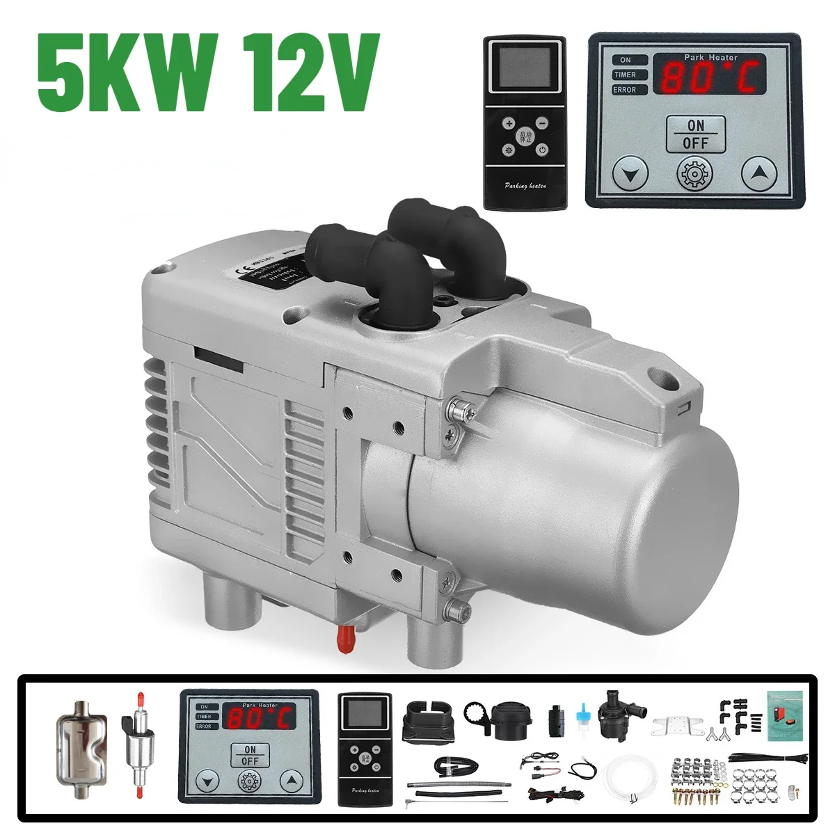 5KW 12V エアヒーターキットディーゼルディーゼルガソリンデュアルモードユニバーサル給湯器リモコン LCD モニター付きモータートラック用