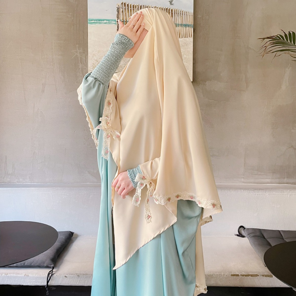 イードイスラム教徒の女性タッセル Khimar ちょう結びヘッドスカーフイスラムの祈りのスカーフドバイトルコアミラオーバーヘッド Niqab ラマダン頭飾りアバヤ