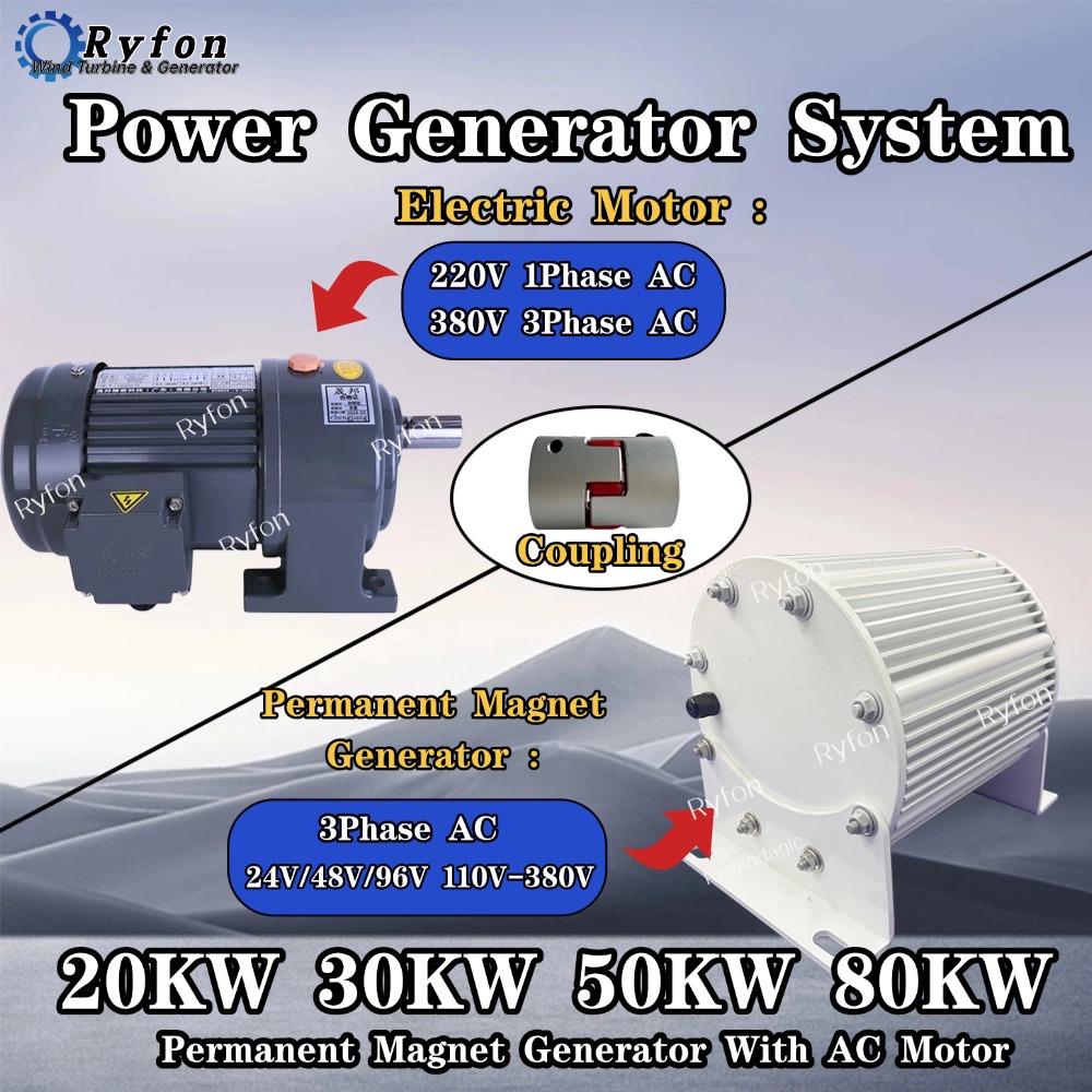 高効率 50KW 20KW 30KW 48V 220V 380V 3 相オルタネーター永久磁石発電機モーター完全なセット DIY 家庭用