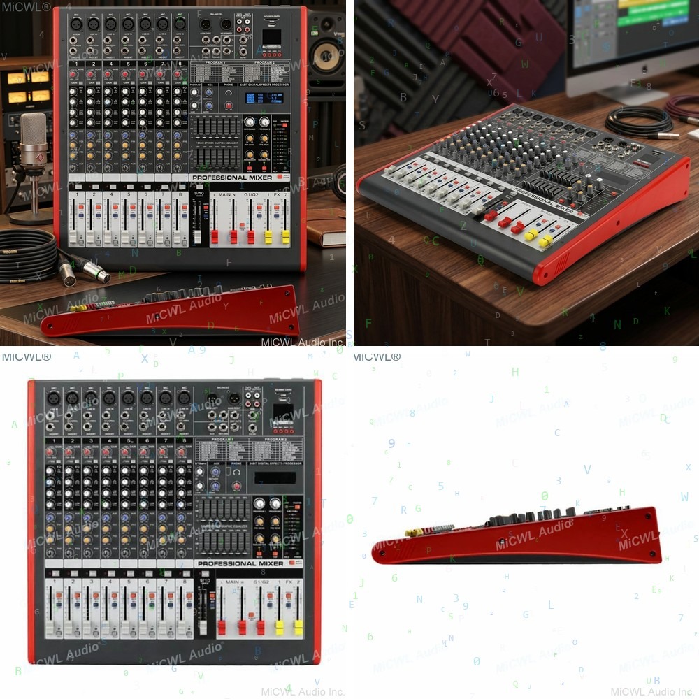 MiCWL 8 チャンネル オーディオ ミキサー (7 バンド EQ、DSP エフェクト、USB、ファンタム電源、モニター、MP3 付き)