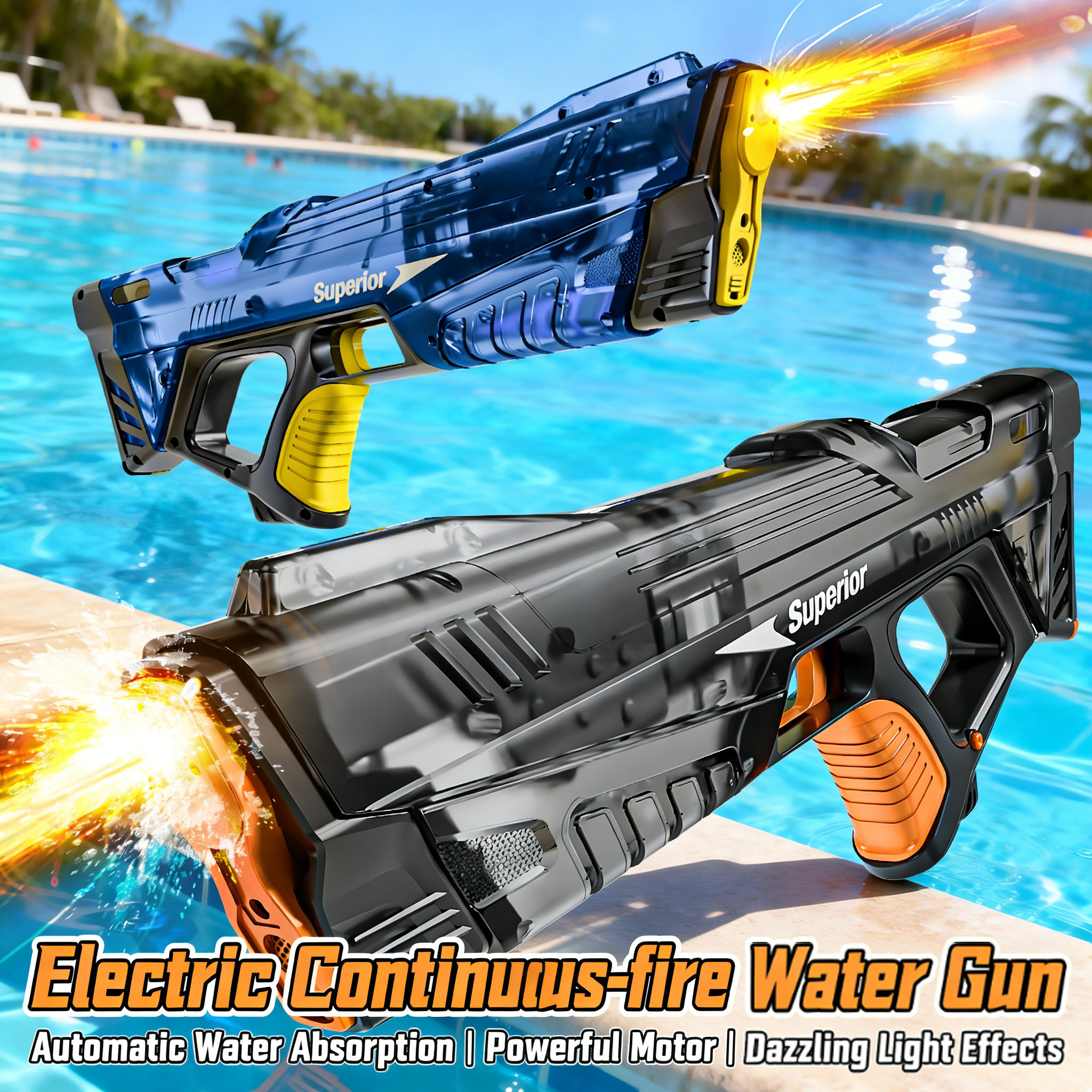 Water Guns Electric New Children Wholesale AutomaticWater Absorption Battery DisplayLarge Capacity Boys' Water PlayToyWaterGun