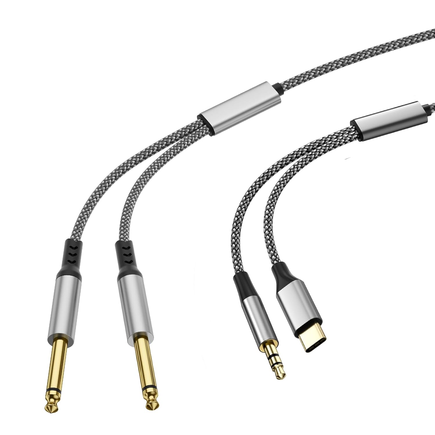 USB-C to デュアル 6.35mm (1/4 インチ) TS ステレオ オーディオ Y スプリッター ケーブル iPhone 15/16 Plus/15/16 Pro Max、スピーカーに対応