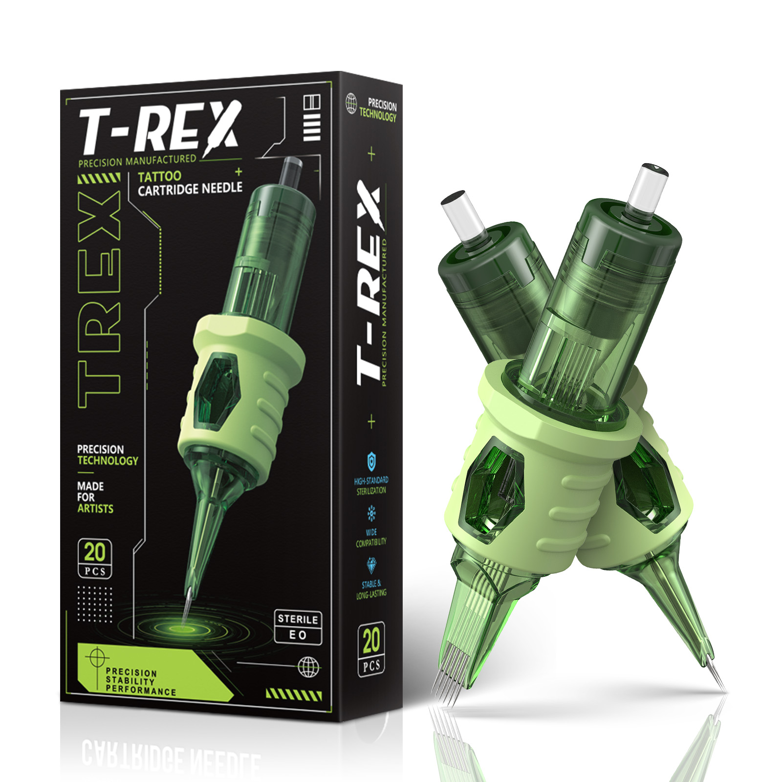 T-Rex 20 個 RL RS RM タトゥーニードルカートリッジ逆流防止膜滅菌済み使い捨てロータリータトゥーペンマシン用