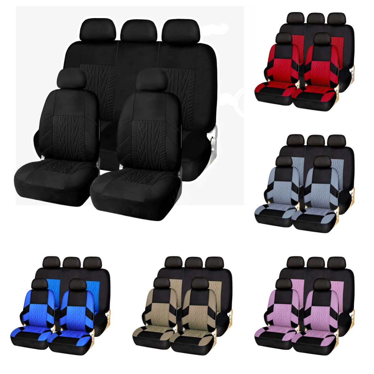 自動高ユニバーサル刺繍カーシートカバーフルセットポリエステルフィットほとんどの車トラック SUV バンフロントリアプロテクター
