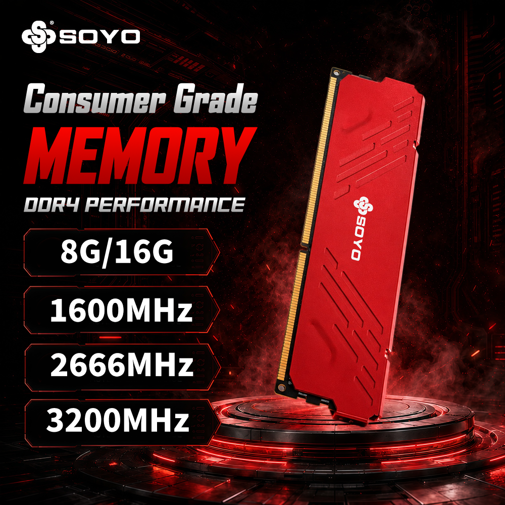 SOYO DDR4メモリ RAM 8GB 16GB 1600 2666 3200MHz デスクトップPC用メモリ Intel AMD 288ピン 1.5V ヒートシンク付きメモリ ECCなし