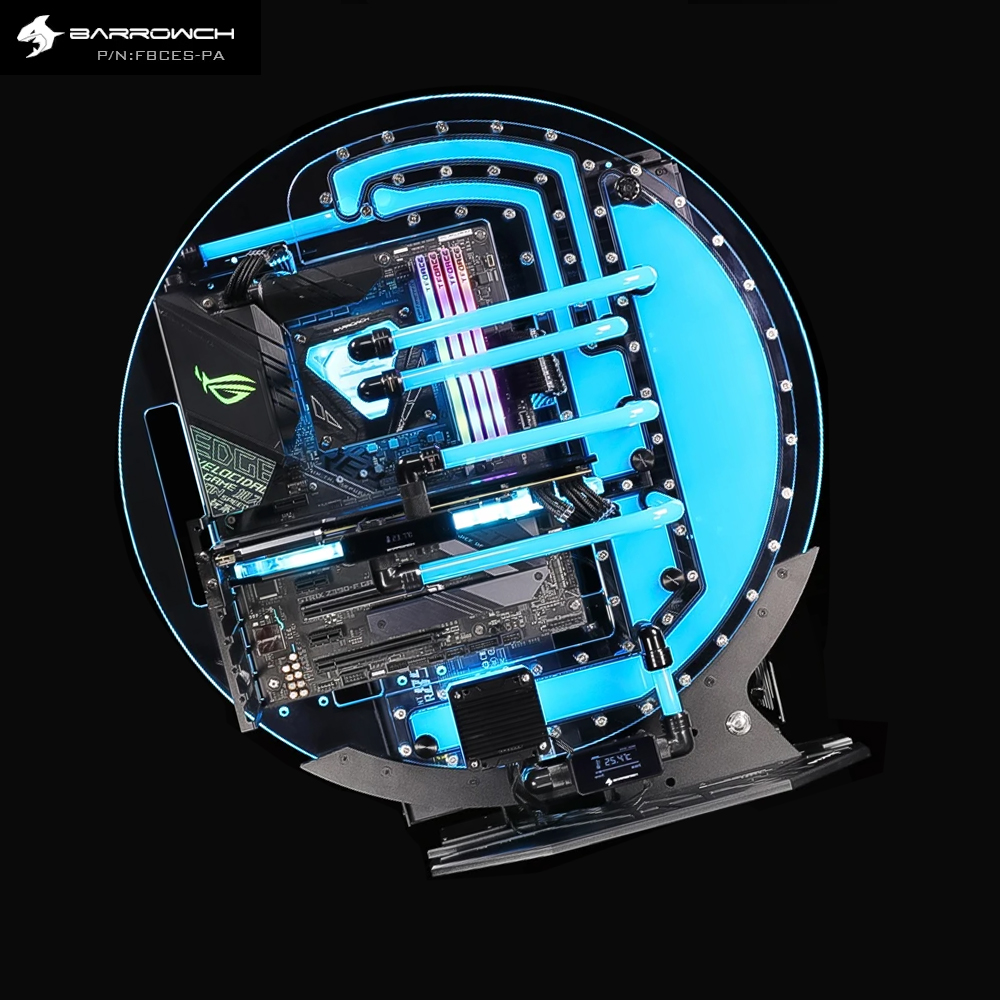 Barrowch 水冷ゲームケース、円形水冷シャーシ、ATX / MATX / ITX マザーボードと互換性あり FBCES-PA
