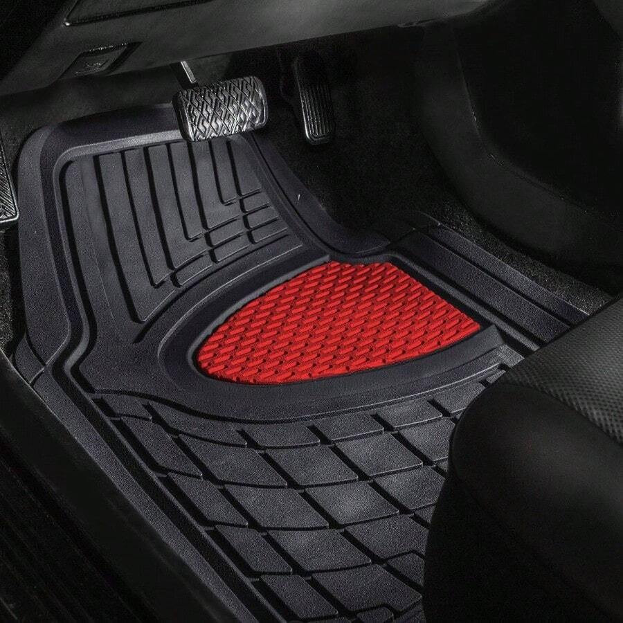 ヘビーデューティラバーフロアマットユニバーサルフィットフルセットClimaproof Trimmable For Sedan SUVトラックレッド