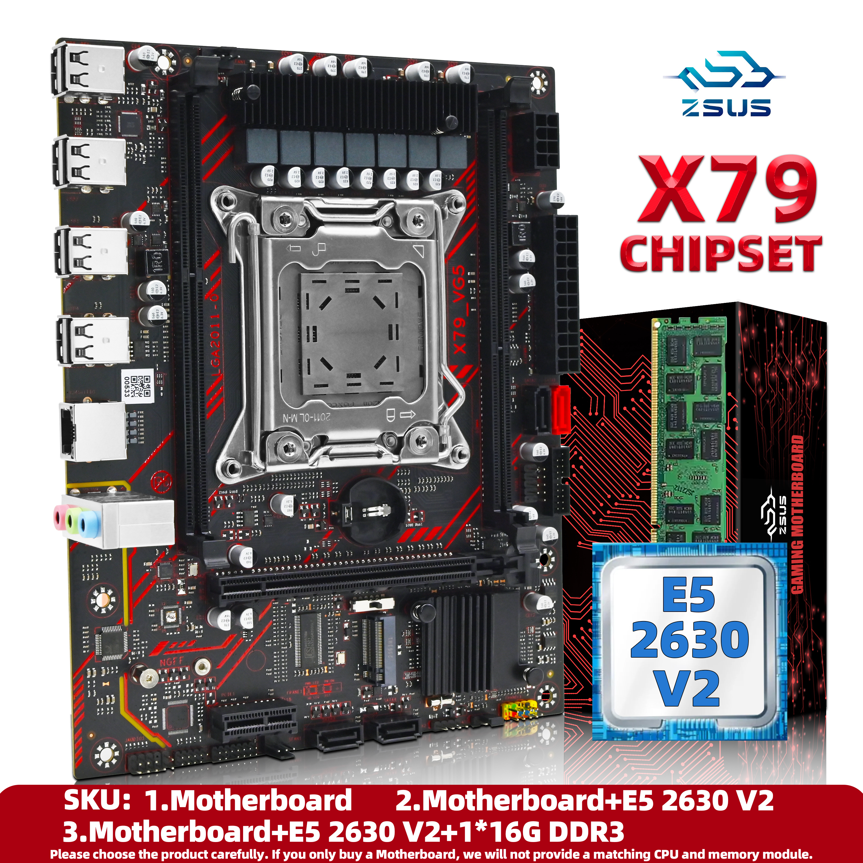 ZSUS X79 マザーボードセットキットインテル LGA2011 Xeon E5 2630 V2 CPU DDR3 1*16 ギガバイト ECC RAM メモリサポート M.2 NVME スロット