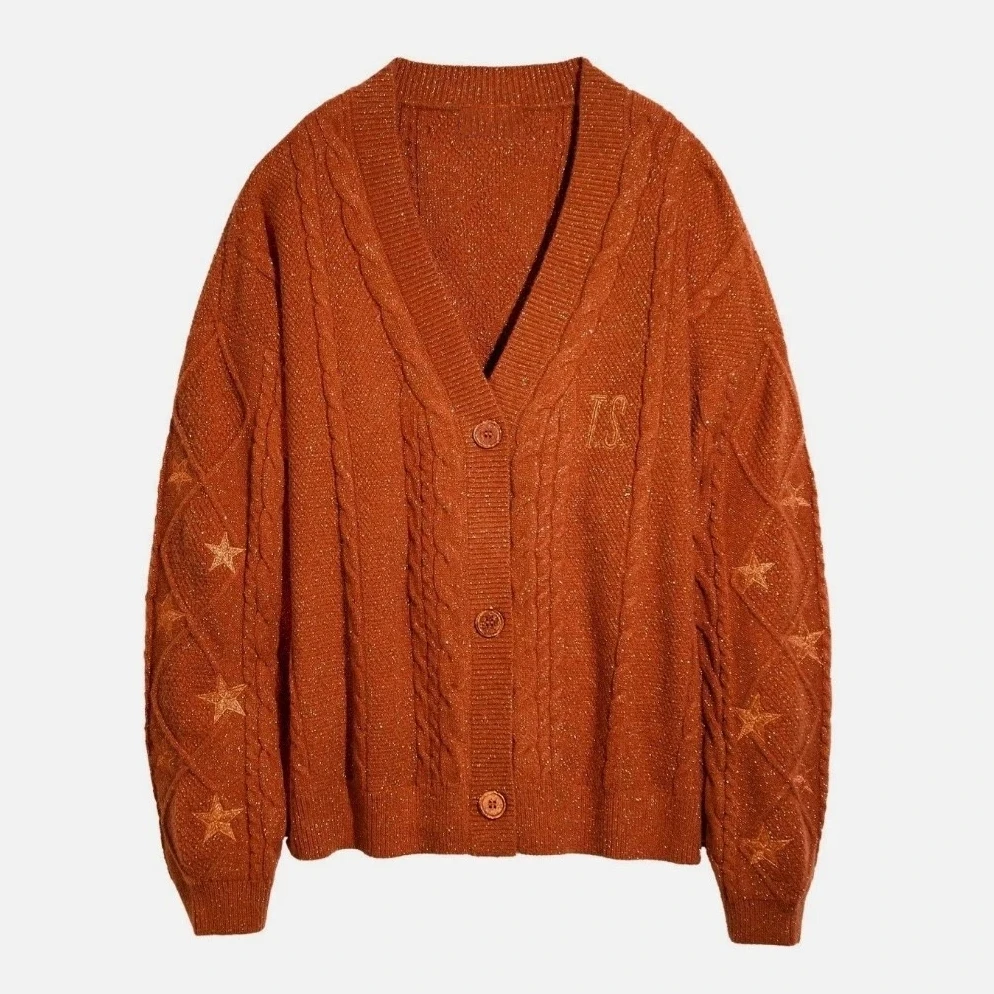 キラキラ TS カーディガン女性オレンジ分厚いニットセータースター刺繍金糸ショーガールカーディガン Tay Cardi TLOAS